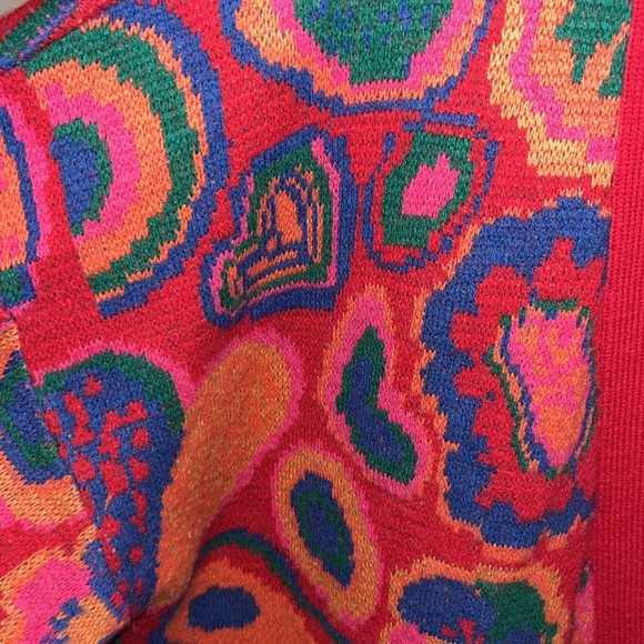 Farm Rio Lisa red cardigan sweater hearts fruit colorful bright oversized L - Picture 8 of 15